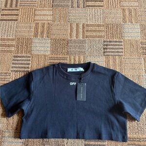 OFF-WHITE women’s crop top shirt black logo white